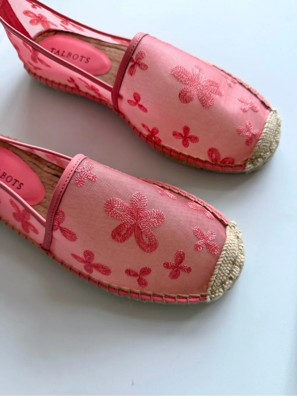 Talbots Izzy Embroidered Mesh Espadrille Flats Pink Floral 9